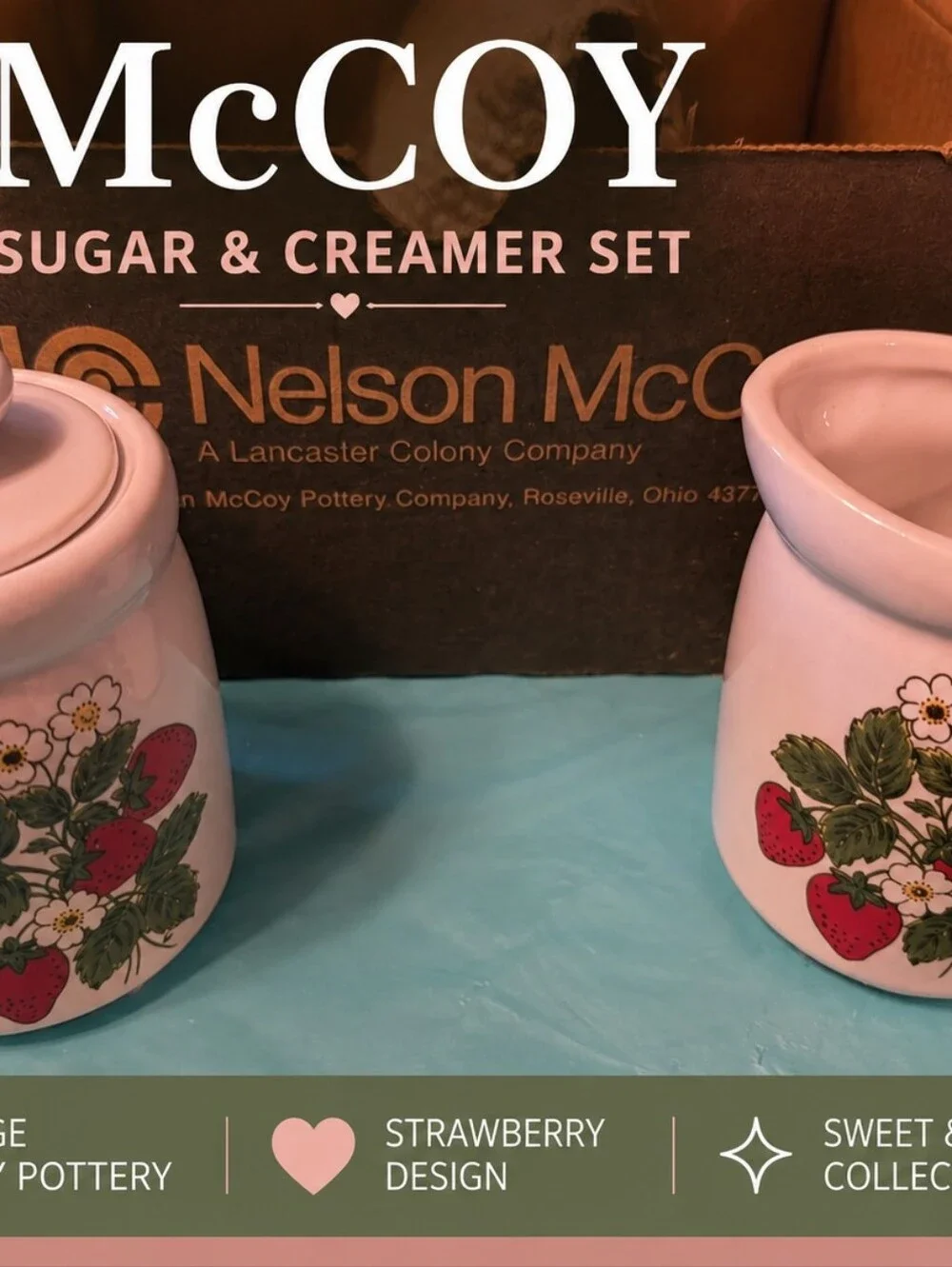 Vintage Nelson McCoy Strawberry Country Sugar & Creamer Set USA